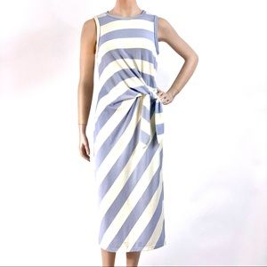 All In Favor Blue-Ivory Striped Midi Dress S